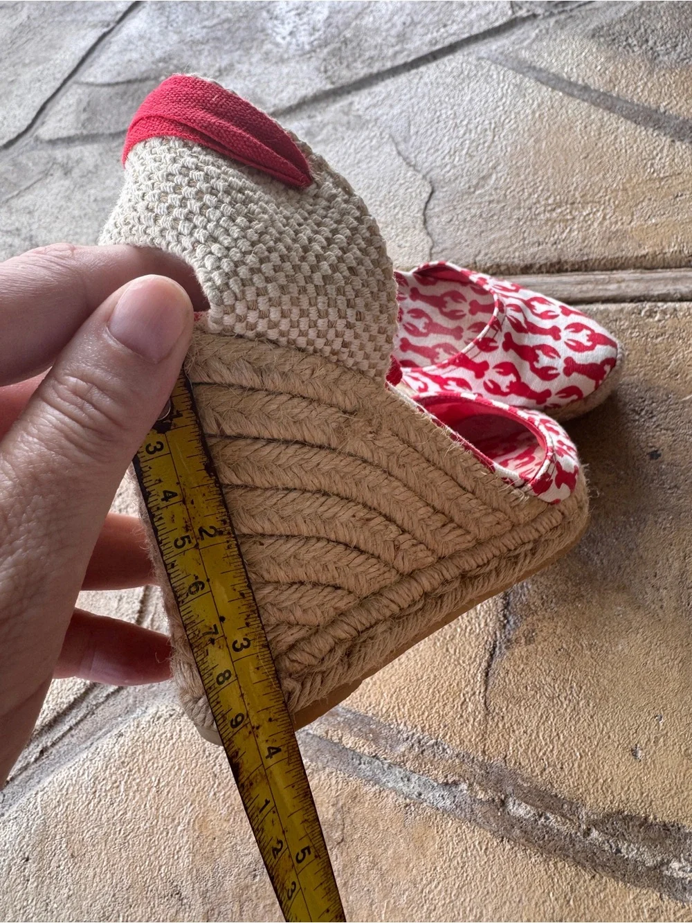 Tory Burch Lobster Print Wedge Wrap Espadrilles Ankle Tie Canvas EU 35 US 5
